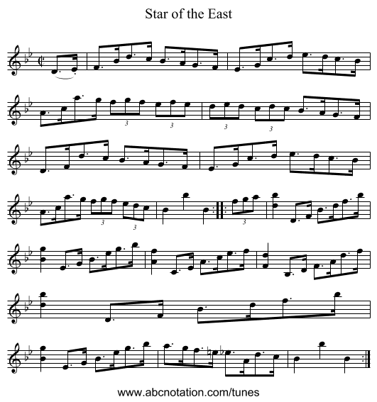 Star of the East - staff notation
