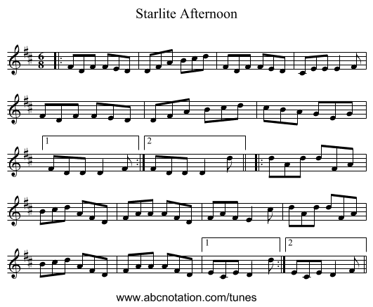 Starlite Afternoon - staff notation
