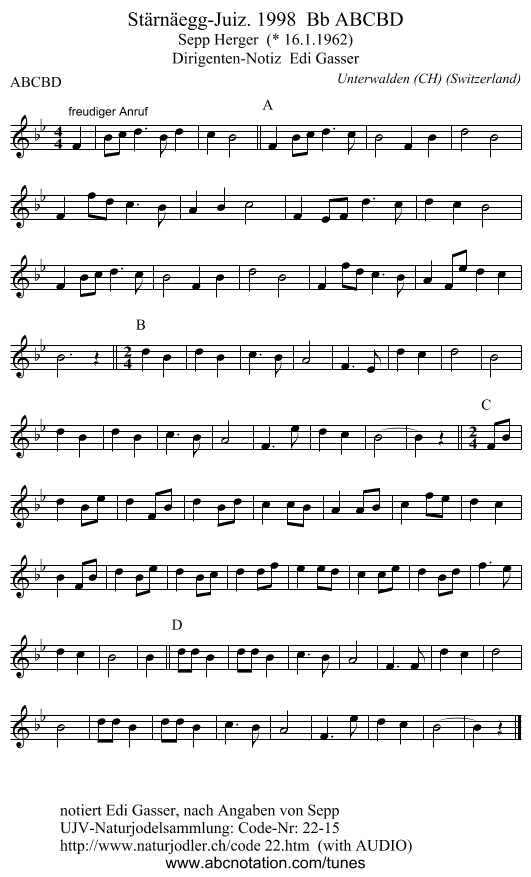 Stärnäegg-Juiz. 1998  Bb ABCBD - staff notation