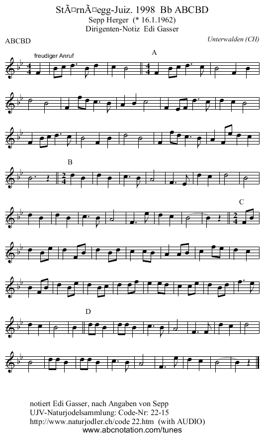 StÃ¤rnÃ¤egg-Juiz. 1998  Bb ABCBD - staff notation