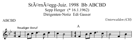 StÃ¤rnÃ¤egg-Juiz. 1998  Bb ABCBD - staff notation