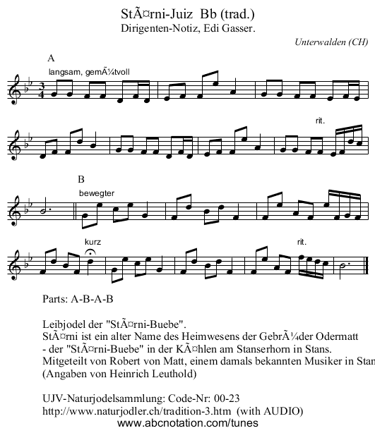 Stärni-Juiz Bb (trad.) - staff notation