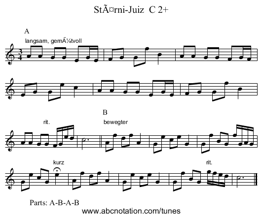 Stärni-Juiz C 2+ - staff notation
