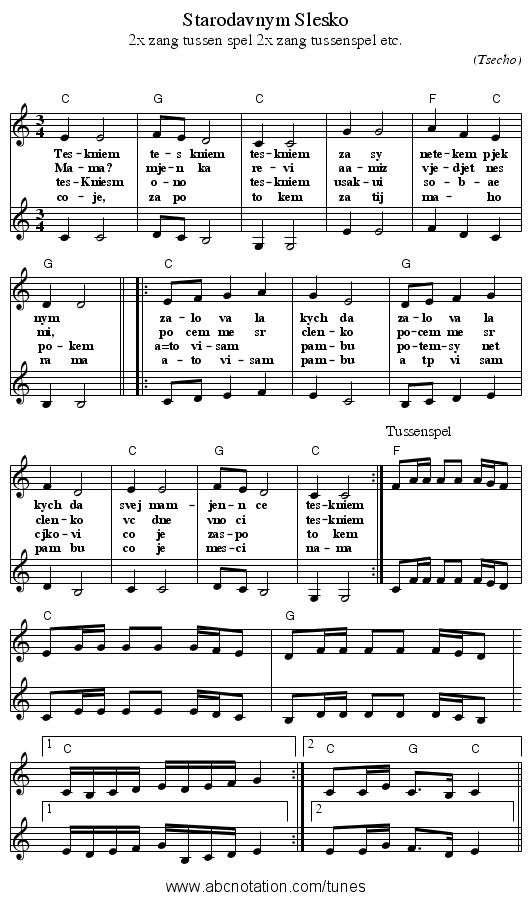 Starodavnym Slesko - staff notation