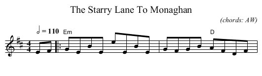 Starry Lane To Monaghan, The - staff notation