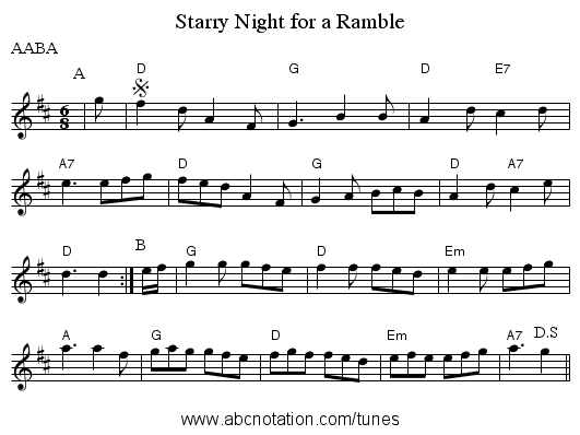 Starry Night for a Ramble - staff notation