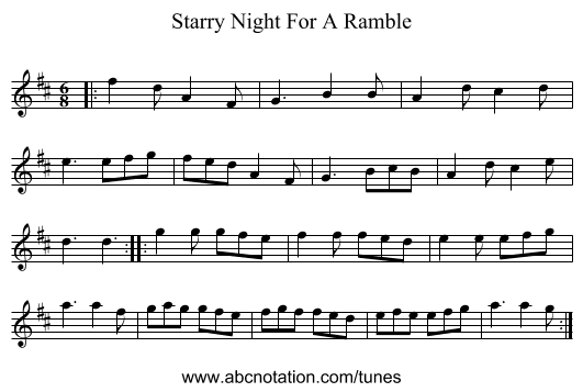 Starry Night For A Ramble - staff notation