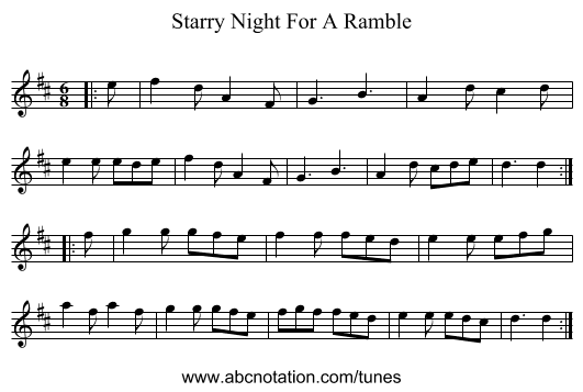 Starry Night For A Ramble - staff notation