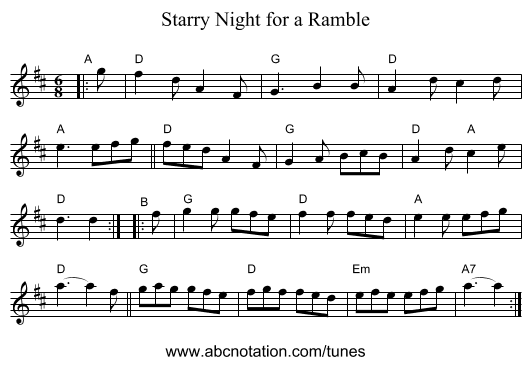 Starry Night for a Ramble - staff notation