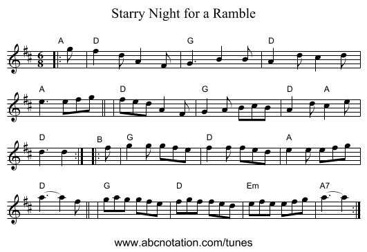 Starry Night for a Ramble - staff notation