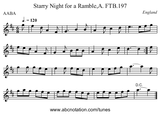 Starry Night for a Ramble,A. FTB.197 - staff notation