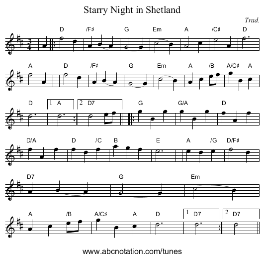 Starry Night in Shetland - staff notation