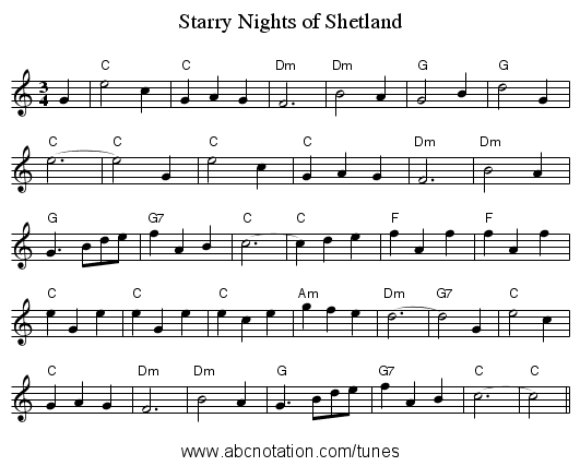 Starry Nights of Shetland - staff notation
