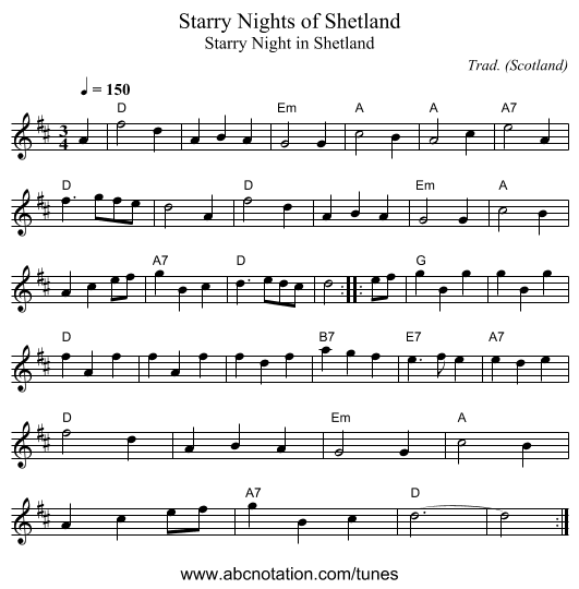 Starry Nights of Shetland - staff notation