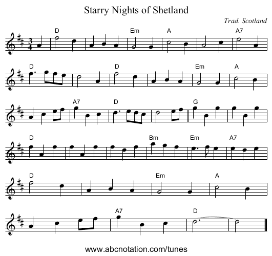 Starry Nights of Shetland - staff notation