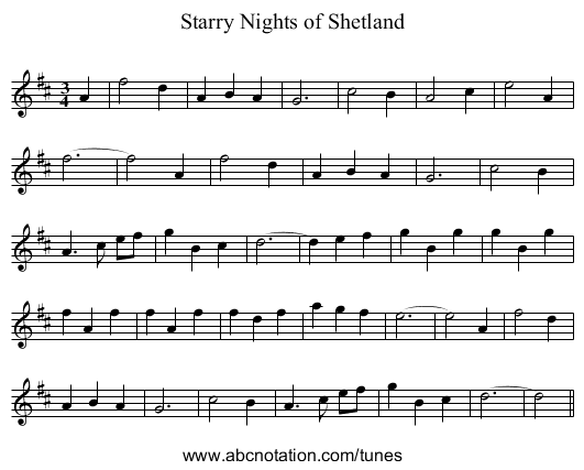 Starry Nights of Shetland - staff notation