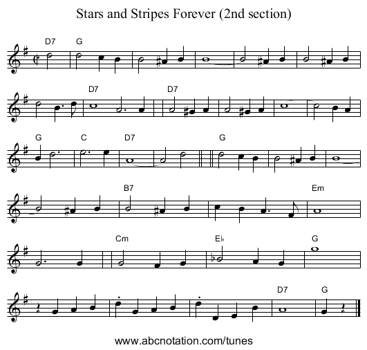 Stars and Stripes Forever (2nd section) - staff notation