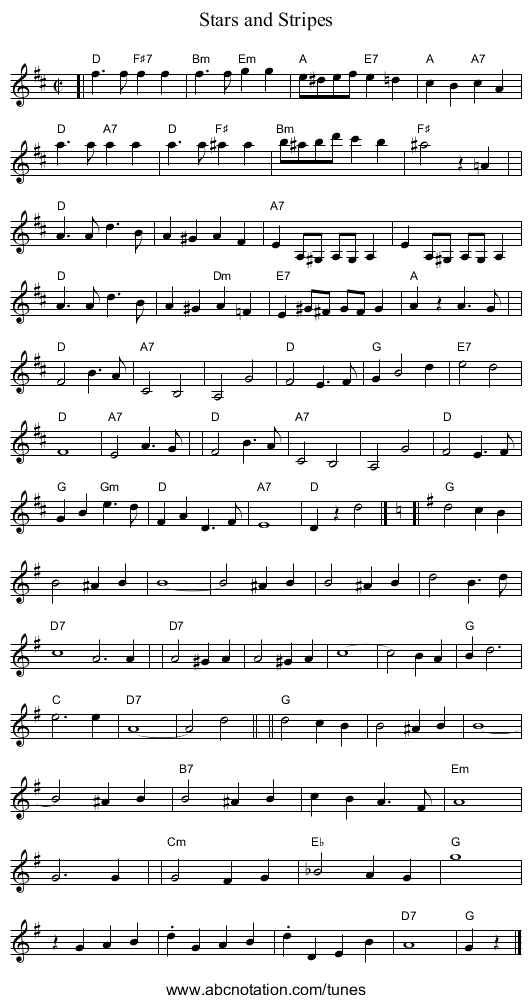 Stars and Stripes - staff notation