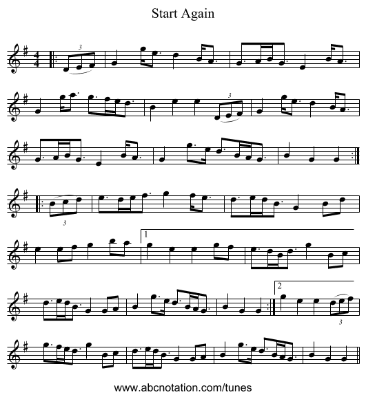 Start Again - staff notation