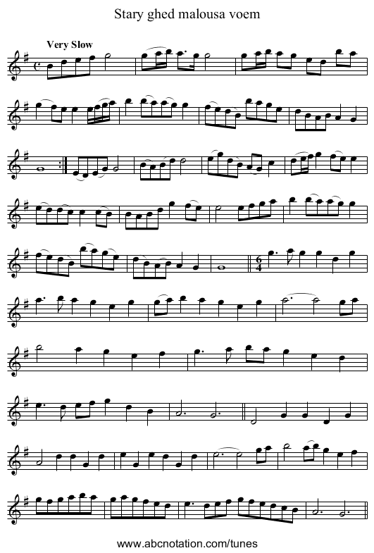 Stary ghed malousa voem - staff notation