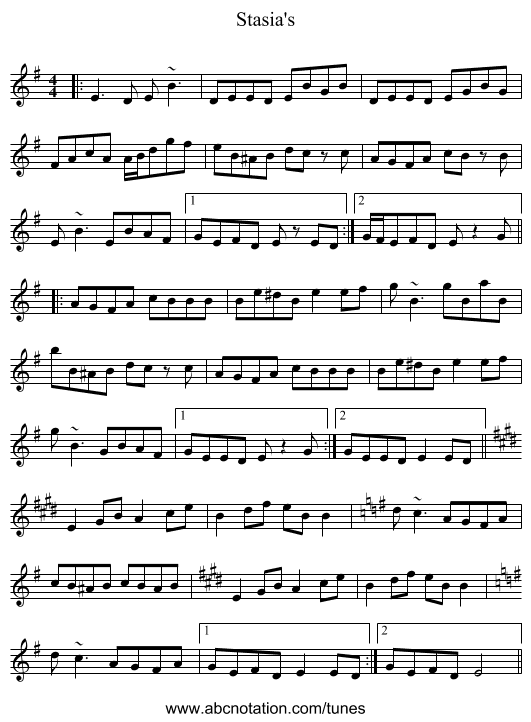 Stasia's - staff notation