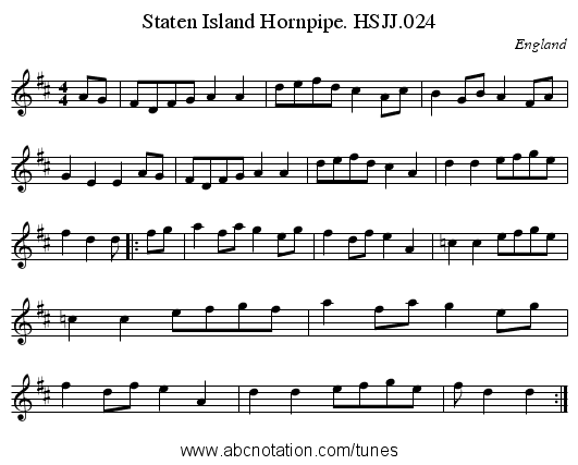 Staten Island Hornpipe. HSJJ.024 - staff notation