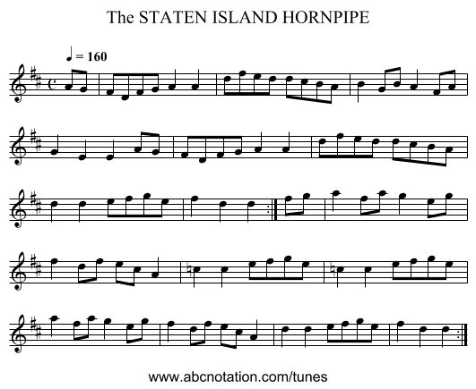 STATEN ISLAND HORNPIPE, The - staff notation