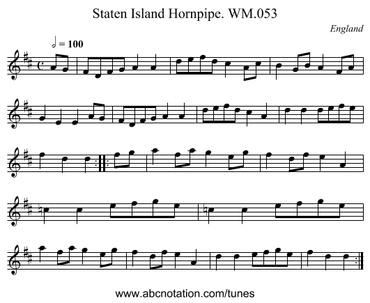 Staten Island Hornpipe. WM.053 - staff notation