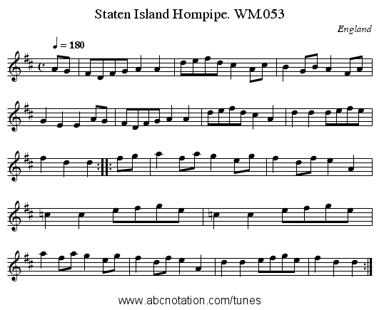 Staten Island Hornpipe. WM.053 - staff notation
