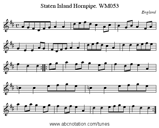 Staten Island Hornpipe. WM053 - staff notation
