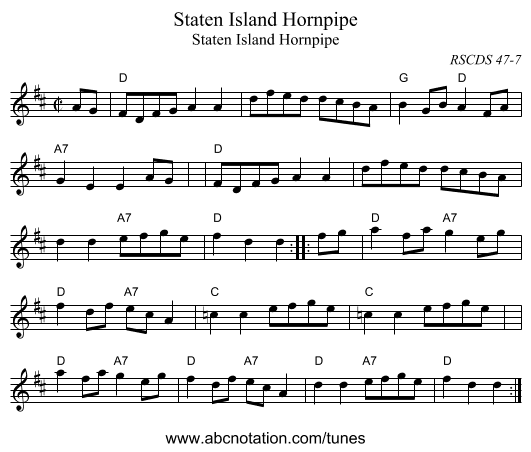 Staten Island Hornpipe - staff notation