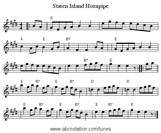 Staten Island Hornpipe - staff notation