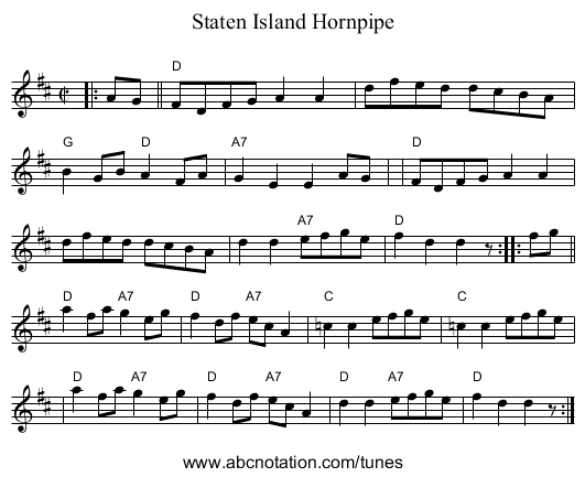 Staten Island Hornpipe - staff notation