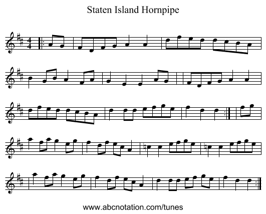 Staten Island Hornpipe - staff notation