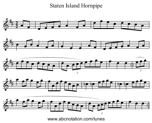 Staten Island Hornpipe - staff notation