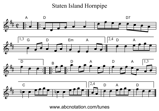 Staten Island Hornpipe - staff notation