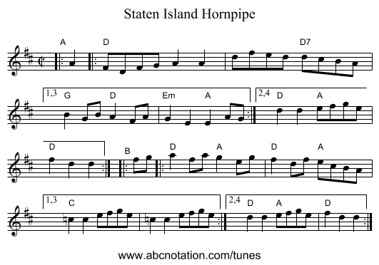 Staten Island Hornpipe - staff notation