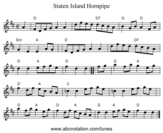 Staten Island Hornpipe - staff notation