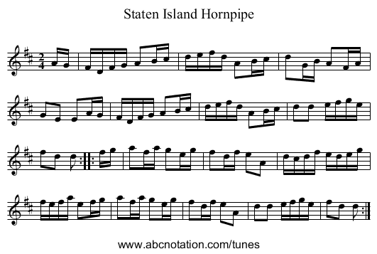Staten Island Hornpipe - staff notation