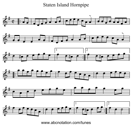 Staten Island Hornpipe - staff notation