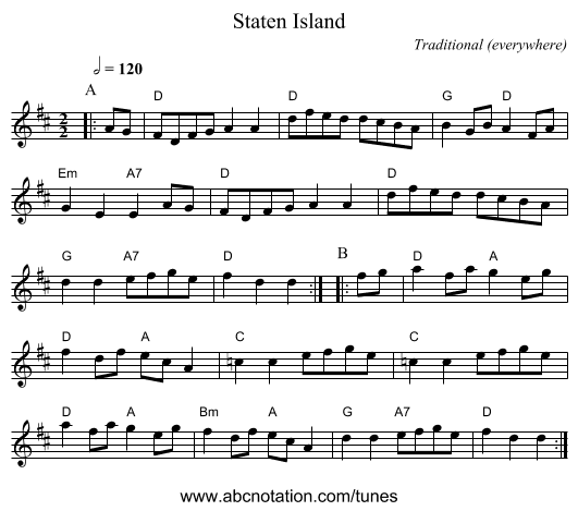Staten Island - staff notation