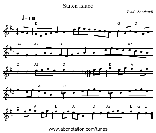 Staten Island - staff notation