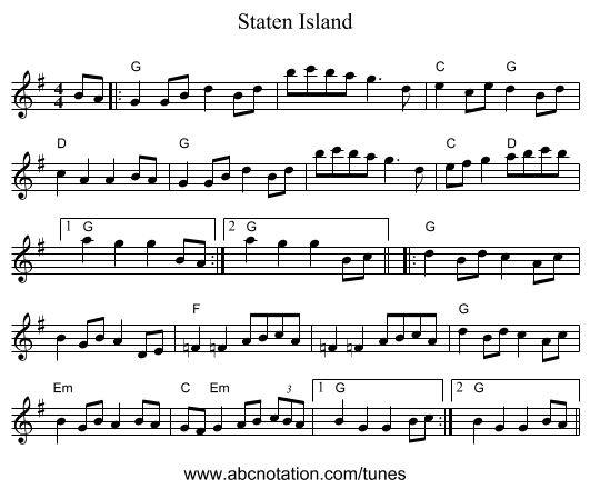 Staten Island - staff notation