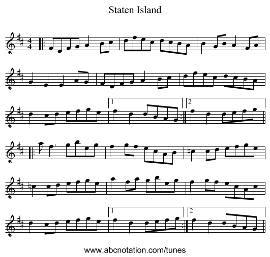 Staten Island - staff notation