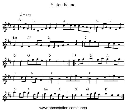 Staten Island - staff notation
