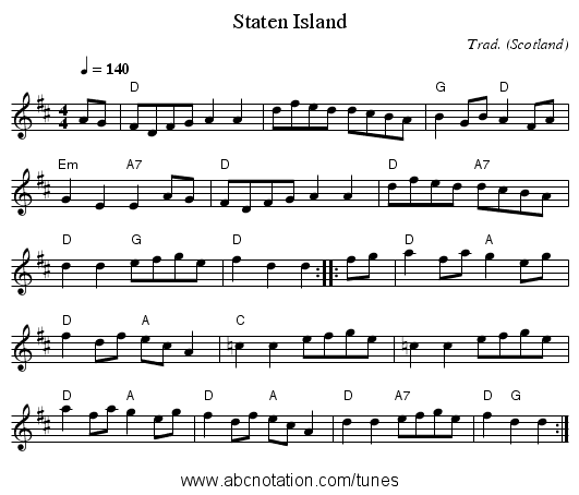 Staten Island - staff notation