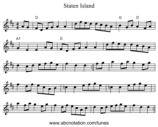Staten Island - staff notation