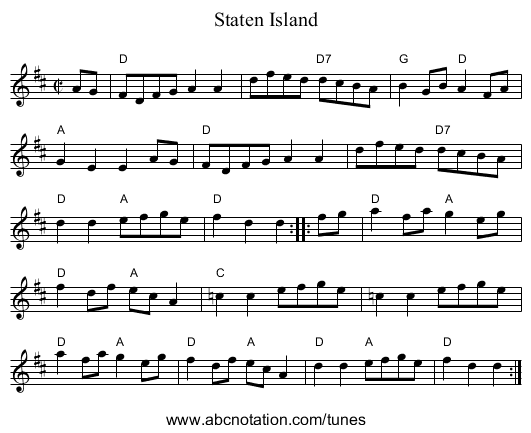 Staten Island - staff notation