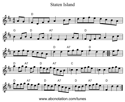 Staten Island - staff notation