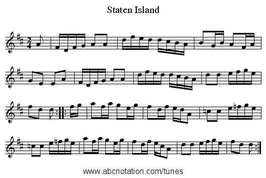 Staten Island - staff notation